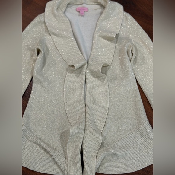Lilly Pulitzer Sweaters - Lilly Pulitzer women's metallic open front cardigan Cashmere blend Sz XS beige